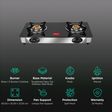 Pigeon Ayush Toughened Glass Top 2 Burner Manual Gas Stove (Unique Pan Support, Black)_3