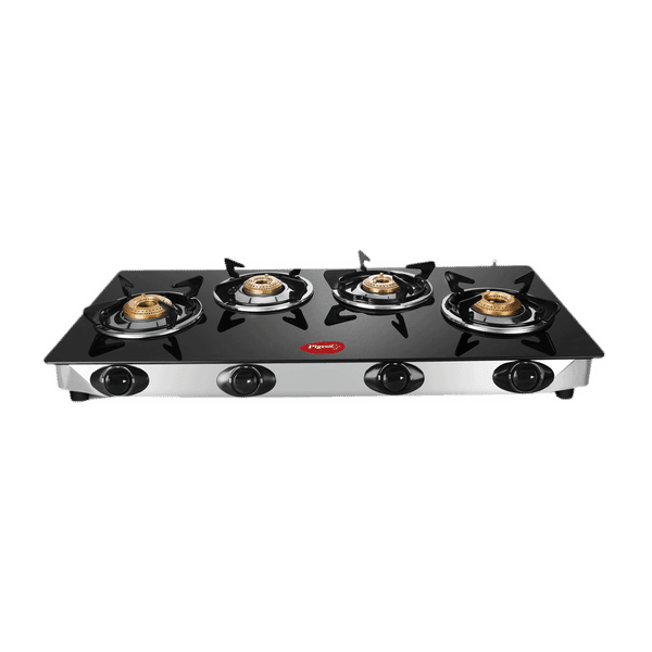 Pigeon Scarlet Toughened Glass Top 4 Burner Manual Gas Stove (Spill Proof Pan Support, Black)_1