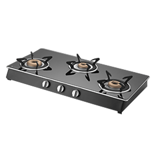 KAFF CTAI773B Toughened Glass Top 3 Burner Automatic Gas Stove (Heavy Duty Pan Support, Black)_1