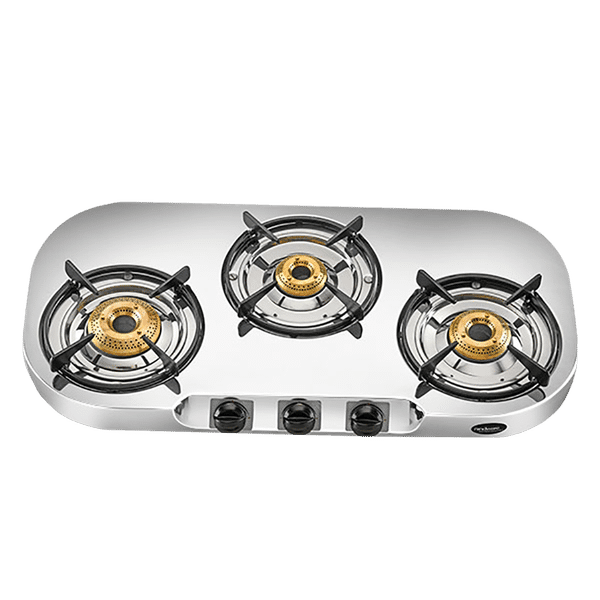 Hindware Festo 3 Burner Manual Gas Stove (Sturdy Pan Support, Silver)_1
