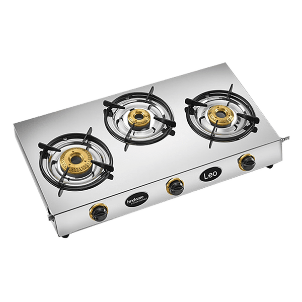Hindware Leo 3 Burner Manual Gas Stove (Sturdy Pan Support, Silver)_1