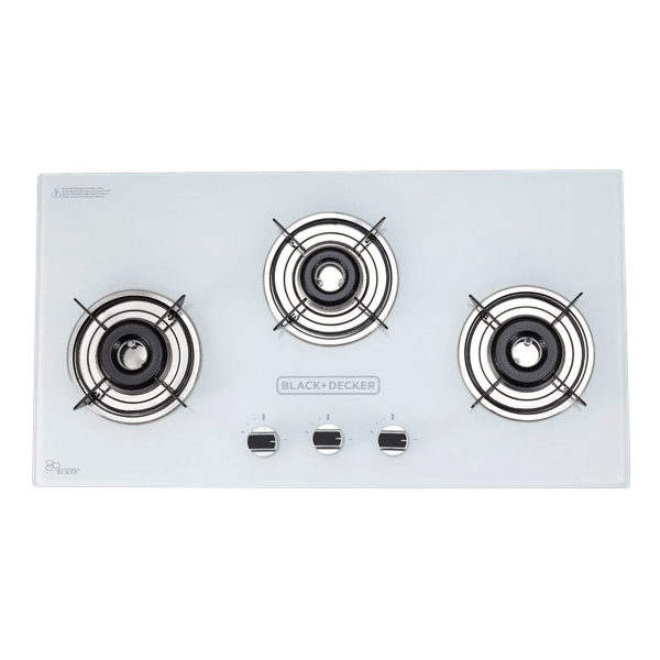 Black & Decker Toughened Glass Top 3 Burner Automatic Gas Stove (Skid-Proof Legs, White)_1