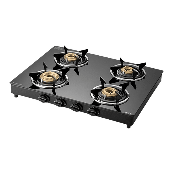 KAFF CTC634BAI Toughened Glass Top 4 Burner Automatic Electric Gas Stove (Matte Enamelled Pan Support, Black)_1