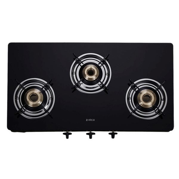 Elica 703 CT VETRO SS Toughened Glass Top 3 Burner Manual Gas Stove (Round Euro Coated Grid, Black)_1
