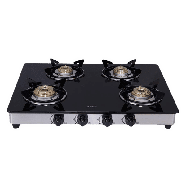 Elica 694 CT DT VETRO Toughened Glass Top 4 Burner Manual Gas Stove (Round Euro Coated Grid, Black)_1