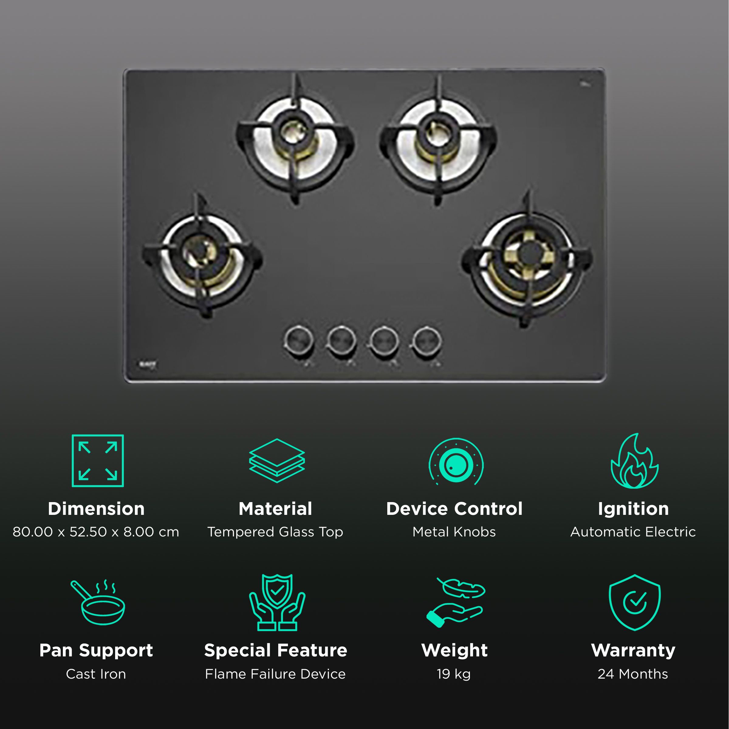 Buy KAFF BLH 804 Tempered Glass Top 4 Burner Automatic Electric Hob ...