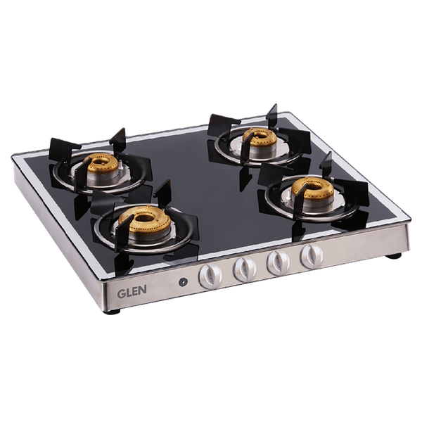 Glen 1042GT FBMAI Toughened Glass Top 4 Burner Automatic Electric Gas Stove (360 Degree Revolving Nozzle, Silver)_1