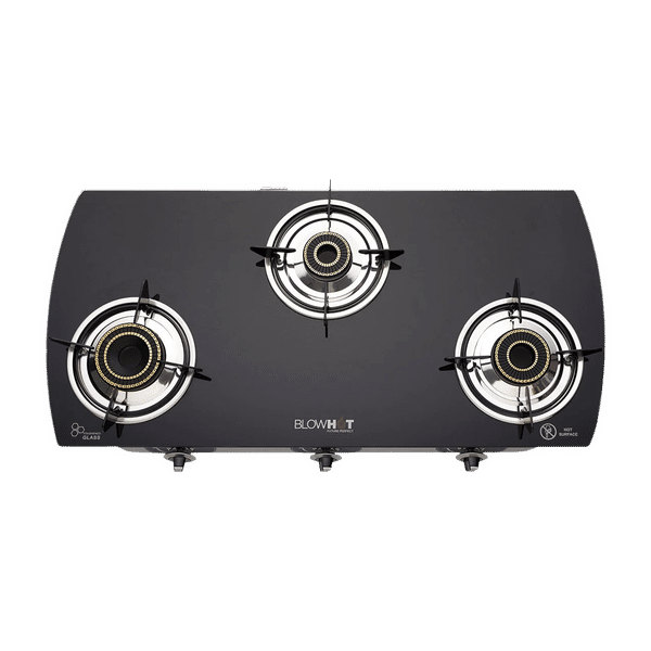 Blowhot Jasper Toughened Glass Top 3 Burner Automatic Electric Gas Stove (ISI Certified, Black)_1