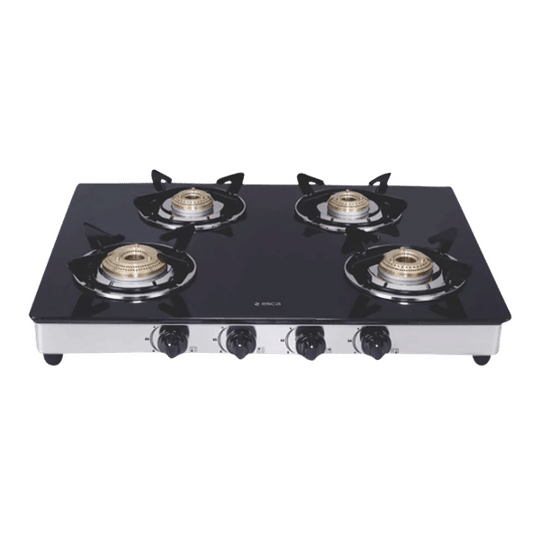 Elica 694 CT DT VETRO Toughened Glass Top 4 Burner Manual Gas Stove (Round Euro Coated Grid, Black)_1