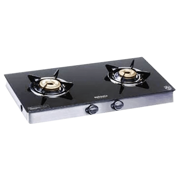 Kutchina Inferno Excel 2B Tempered Glass Top 2 Burner Automatic Gas Stove (Euro Coated Thick Pan Support, Black)_1