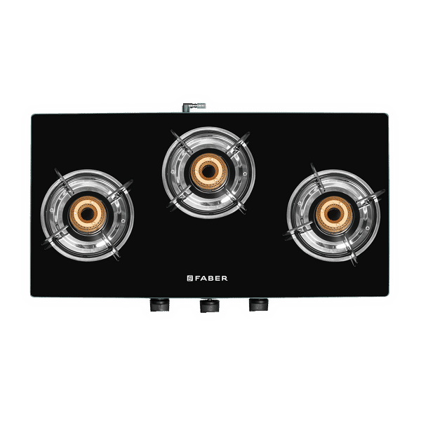 Faber DAISY 3BB BK Tempered Glass Top 3 Burner Manual Gas Stove (Scratch Resistant, Black)_1