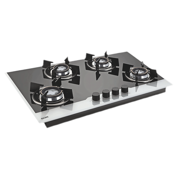 Glen 1074 HT BW Toughened Glass Top 4 Burner Automatic Electric Hob (Battery Operated, Black/White)_1