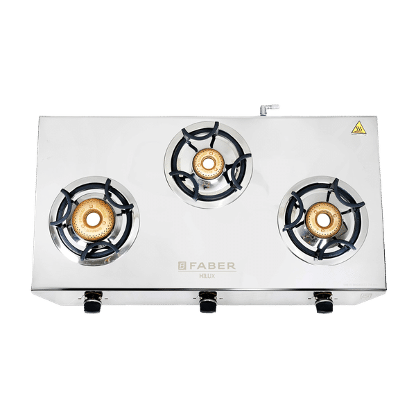 Faber Hilux Max 3BB SS 3 Burner Manual Gas Stove (Black Diamond Coated Sturdy Pan Support, Silver)_1