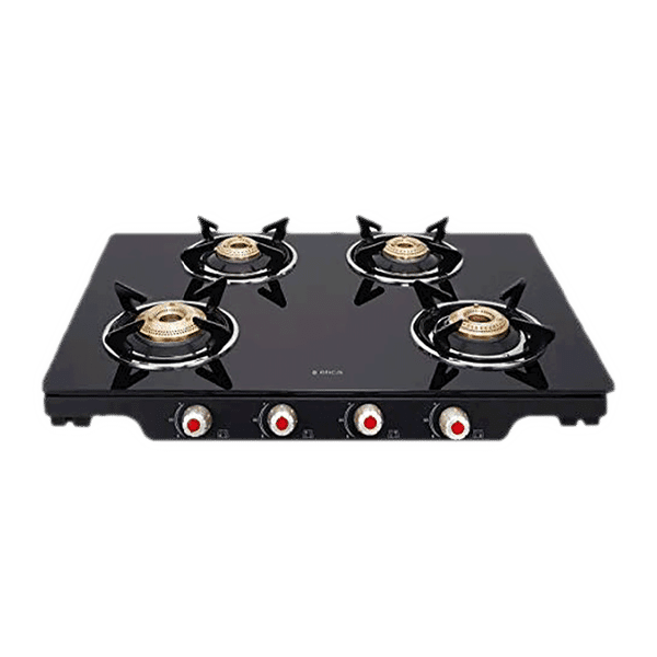 Elica Patio ICT 469 BLK S (SPF SERIES) Glass Top 4 Burner Manual Gas Stove (Euro Coated Grid, Black)_1