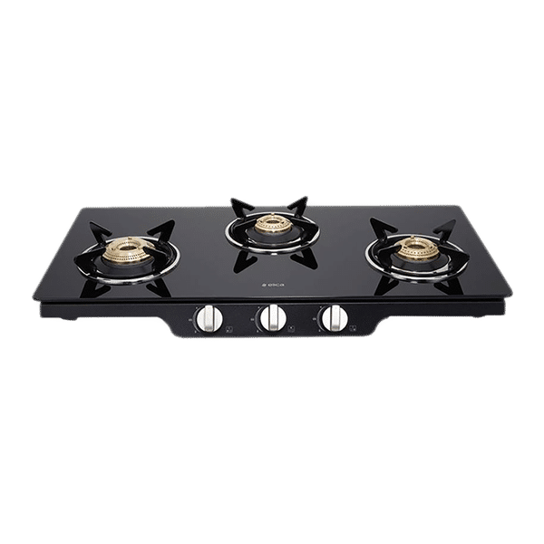 Elica Patio ICT 773 BLK SPF Series Toughened Glass Top 3 Burner Manual Gas Stove (Square Enamelled Grid Supports, Black)_1