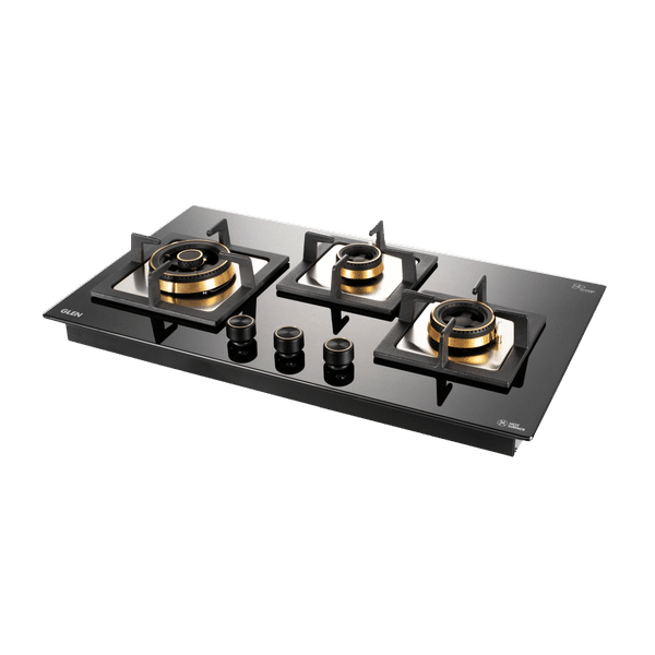 Glen 1073 SQ HT DB TR Toughened Glass Top 3 Burner Automatic Electric Hob (Vitreous Enamelled Pan Support, Black)_1