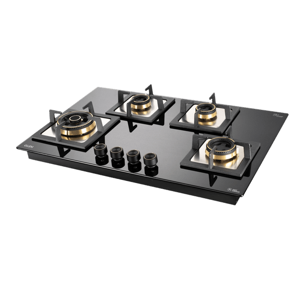 Glen 1074 SQ HT DB TR Toughened Glass Top 4 Burner Automatic Electric Hob (Vitreous Enamelled Pan Support, Black)_1