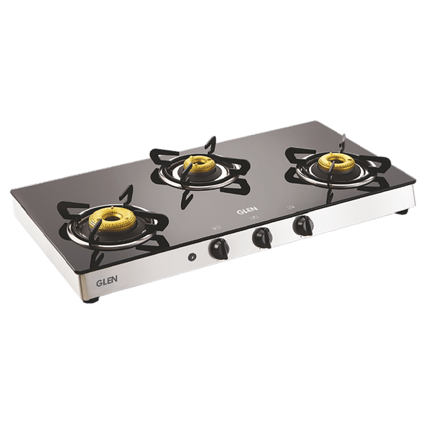 Glen 1038 GT FB AI Toughened Glass Top 3 Burner Automatic Gas Stove (Scratch & Stain Resistant, Silver)_1