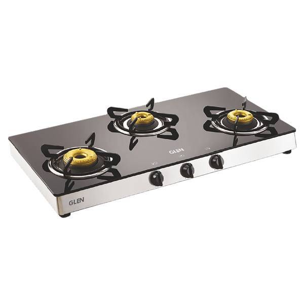 Glen 1038 GT FB Toughened Glass Top 3 Burner Manual Gas Stove (Scratch & Stain Resistant, Silver)_1