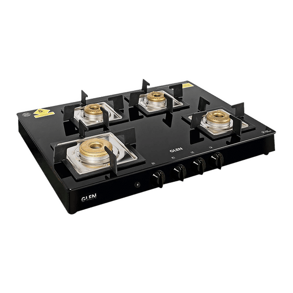 Glen 1048 GT SQ BL FB AI Toughened Glass Top 4 Burner Automatic Gas Stove (Scratch & Stain Resistant, Black)_1