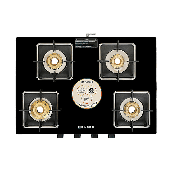 Faber Remo XL 4BB Glass Top 4 Burner Manual Gas Stove (MS Power Coated Pan Support, Black)_1