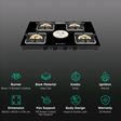 Faber Remo XL 4BB Glass Top 4 Burner Manual Gas Stove (MS Power Coated Pan Support, Black)_3