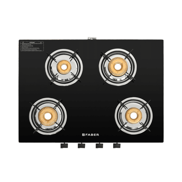 Faber Jumbo Neo XL 4BB Glass Top 4 Burner Manual Gas Stove (MS Power Coated Pan Support, Black)_1