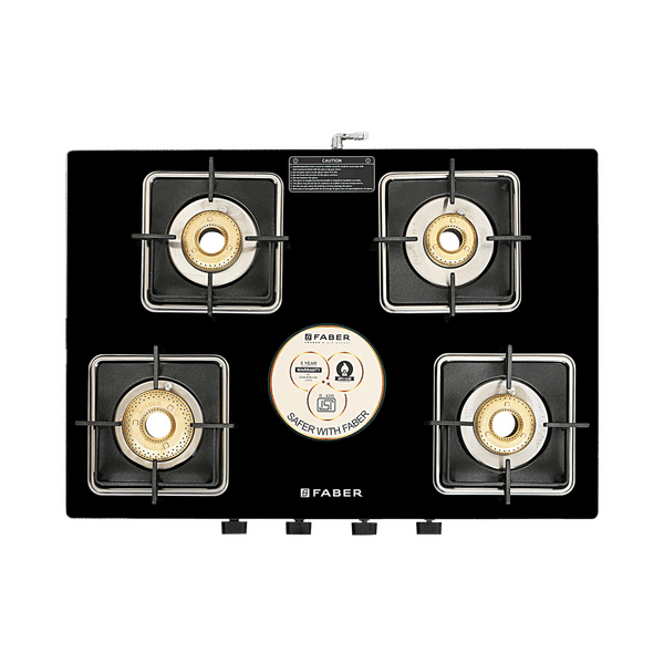Faber Remo XL 4BB AI Glass Top 4 Burner Automatic Gas Stove (MS Power Coated Pan Support, Black)_1