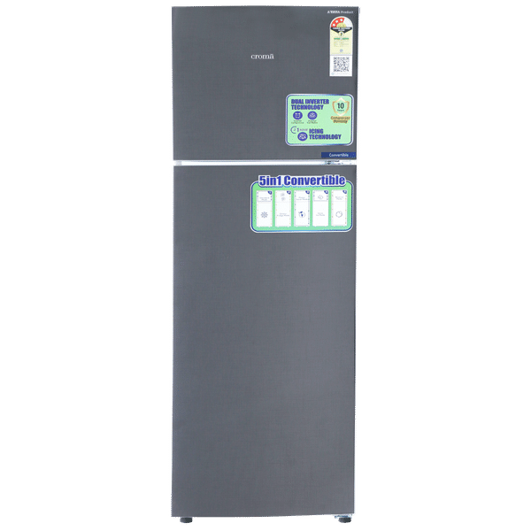 Croma 240 Litres 3 Star Frost Free Double Door Convertible Refrigerator with Dual Inverter Technology (CRLR240FID008951, Criss Cross Metallic Grey)_1