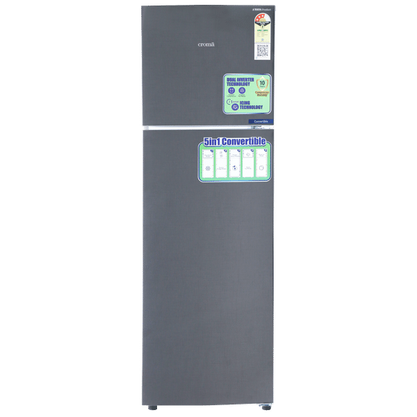 Croma 268 Litres 3 Star Frost Free Double Door Convertible Refrigerator with Dual Inverter Technology (CRLR268FID008952, Criss Cross Metalic Grey)_1