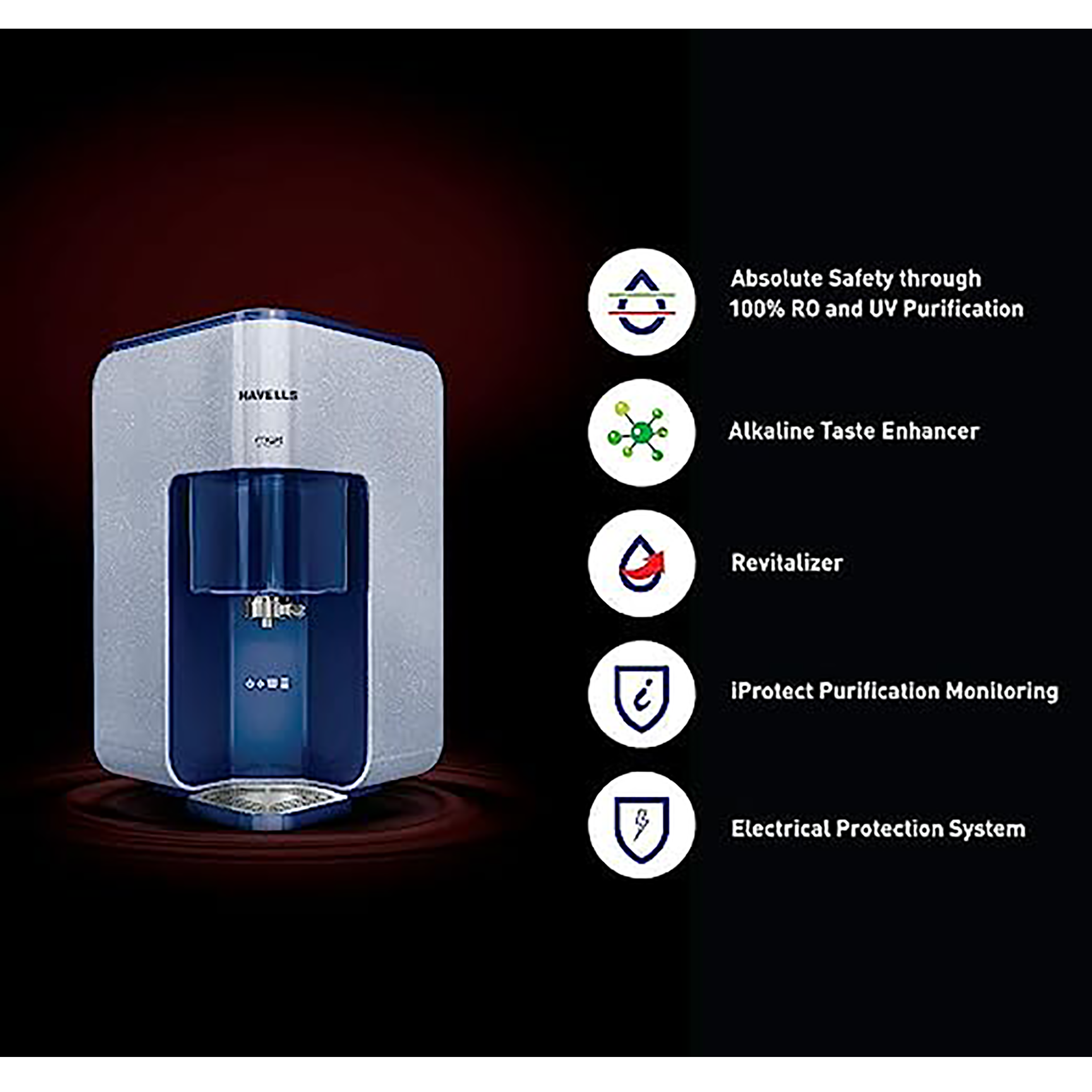 Buy HAVELLS Max Alkaline 7L RO + UV Water Purifier with 8 Stage ...