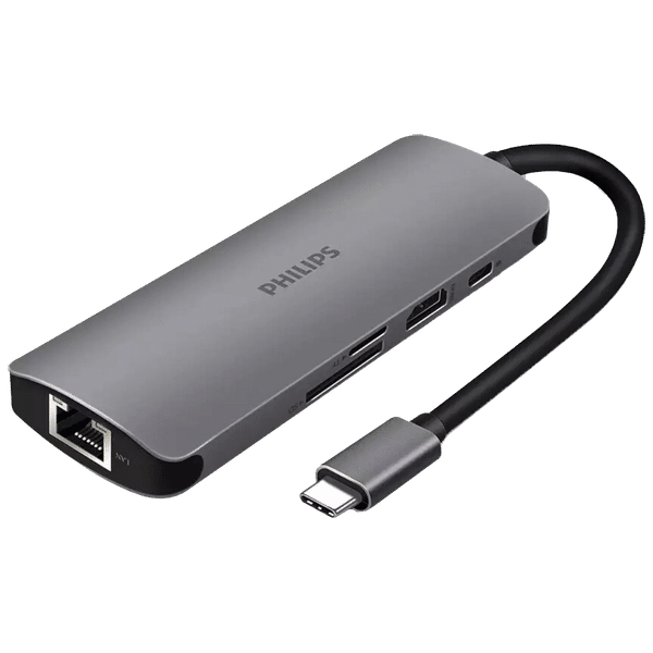 Philips 8-in-1 USB 3.0 Type C to RJ45, USB 3.0 Type A, USB 3.0 Type C, HDMI Type A, SD Card Slot, TF Card Reader USB Hub (5 Gbps Data Transfer Rate, Grey)_1