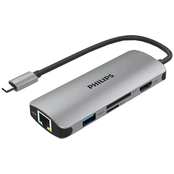 Philips 6-in-1 USB 3.0 Type C to RJ45, USB 3.0 Type C, USB 3.0 Type A, SD Card Slot, TF Card Reader, HDMI Type A USB Hub (5 Gbps Data Transfer Rate, Grey)_1