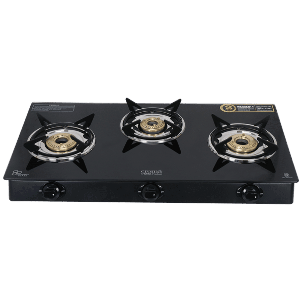 Croma AG279207 Toughened Glass Top 3 Burner Manual Gas Stove (ISI Certified, Black)_1