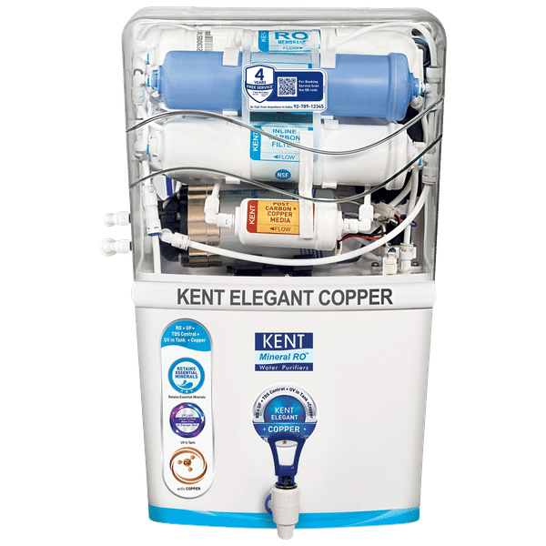 KENT Elegant Copper 8L RO + UF + UV-in-tank + TDS + Copper Water Purifier with Overflow Protection (White)_1