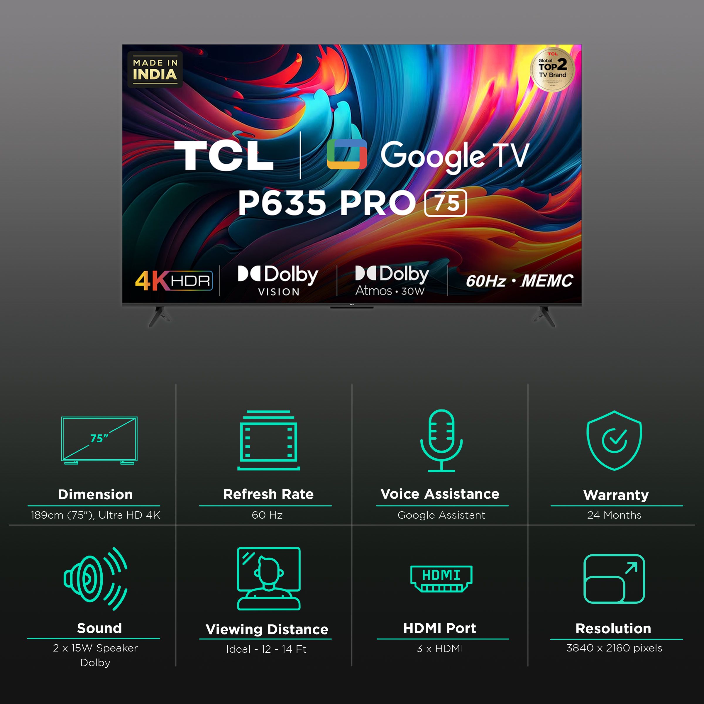 Buy TCL 75P635 Pro 189 cm (75 inch) 4K Ultra HD LED Android TV with ...