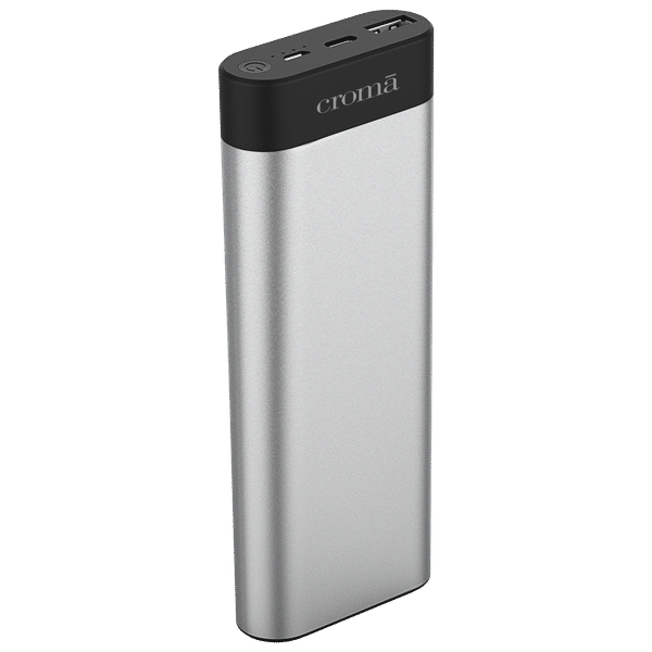 Croma 15600 mAh 45W Fast Charging Power Bank (1 Type C, 1 Micro USB & 1 Type A Ports, Aluminium Casing, Over Charge Protection, Silver)_1