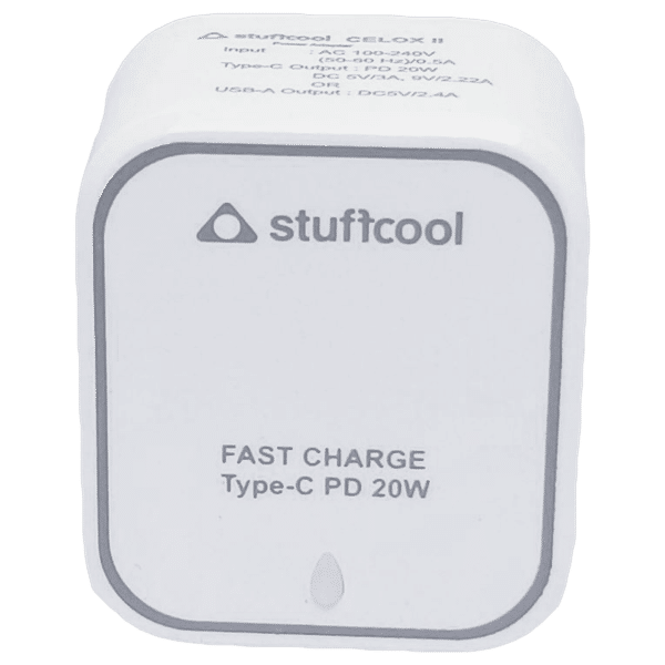 stuffcool Celox2 20W Type A & Type C 2-Port Fast Wall Charger (Adapter Only, BIS Certified, White)_1