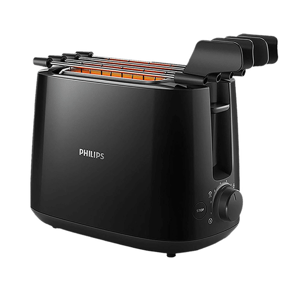 PHILIPS Daily Collection 550-650W 2 Slice Pop-Up Toaster with Integrated Bun Rack (Black)_1