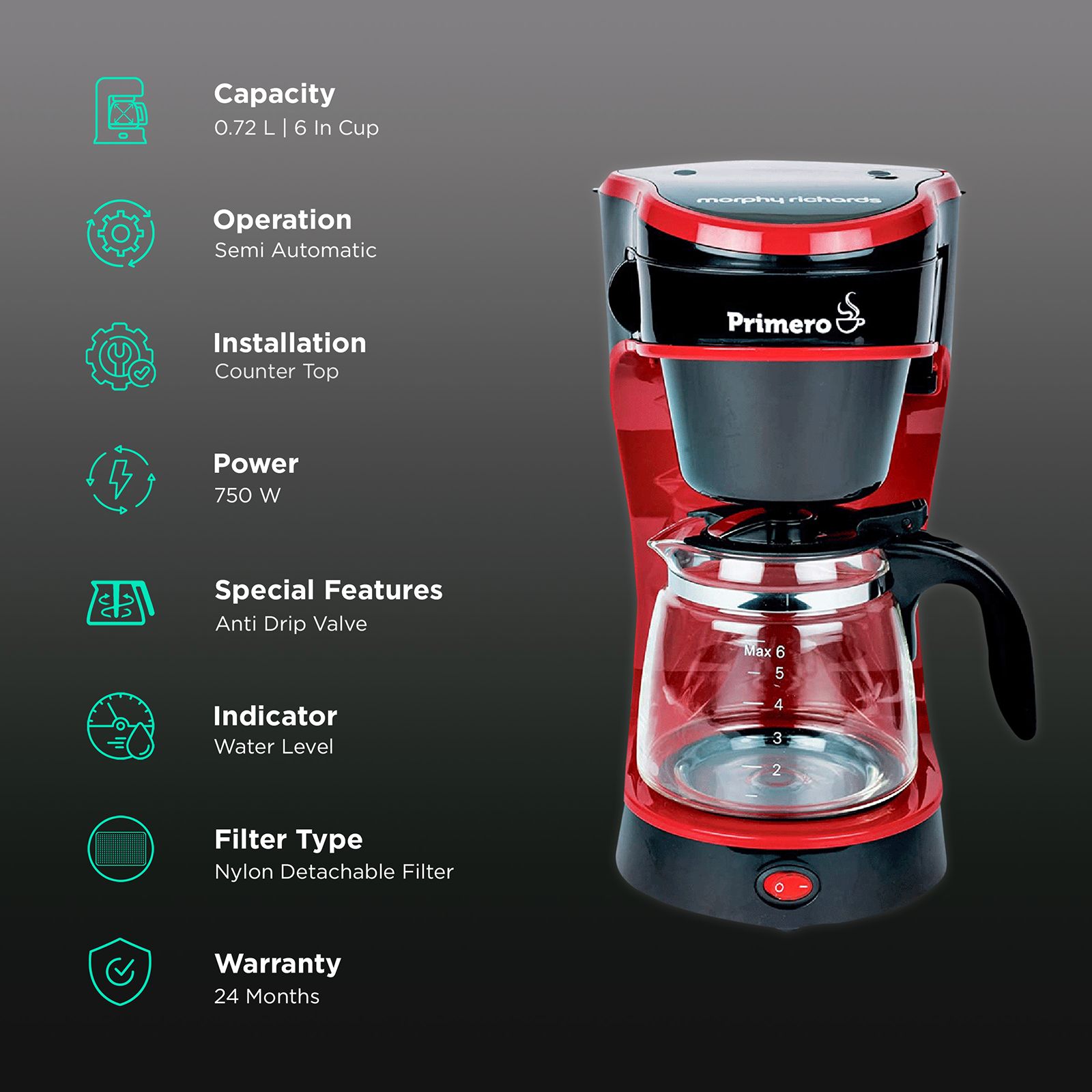 Buy morphy richards Primero 750 Watt 6 Cups Automatic Drip Coffee Maker