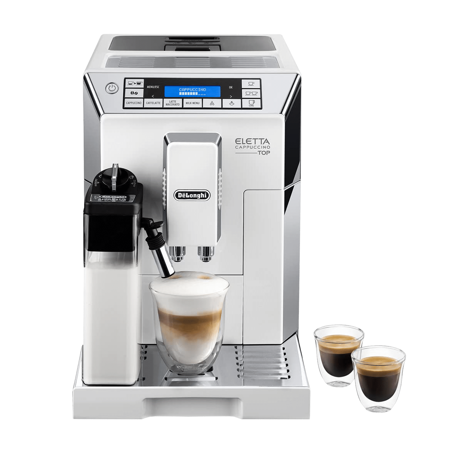 Buy De'Longhi Eletta 1450 Watt 2 Cups Automatic Cappuccino & Espresso  Coffee Maker with Integrated Grinding Technology (Silver) Online – Croma