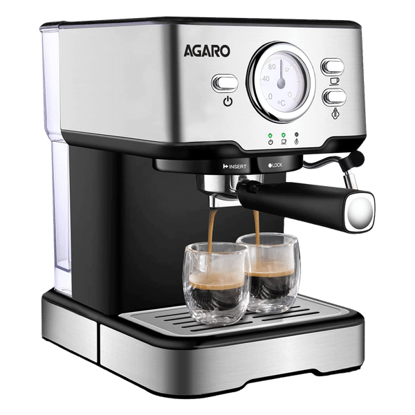 AGARO Imperial 1100 Watt 6 Cups Automatic Cappuccino & Espresso Coffee Maker with Analog Dial Thermometer (Silver)_1