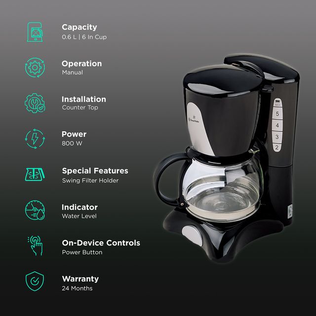 Buy Russell Hobbs 800 Watt 6 Cups Manual Espresso Coffee Maker with Non ...