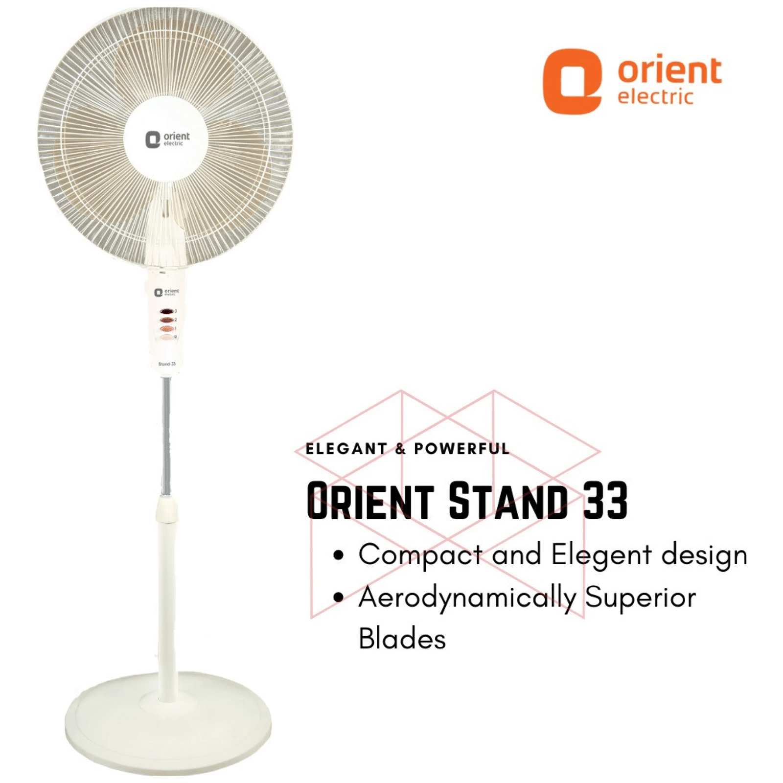 Buy Orient Stand 33 400mm 3 Blade Adjustable Height Pedestal Fan with ...