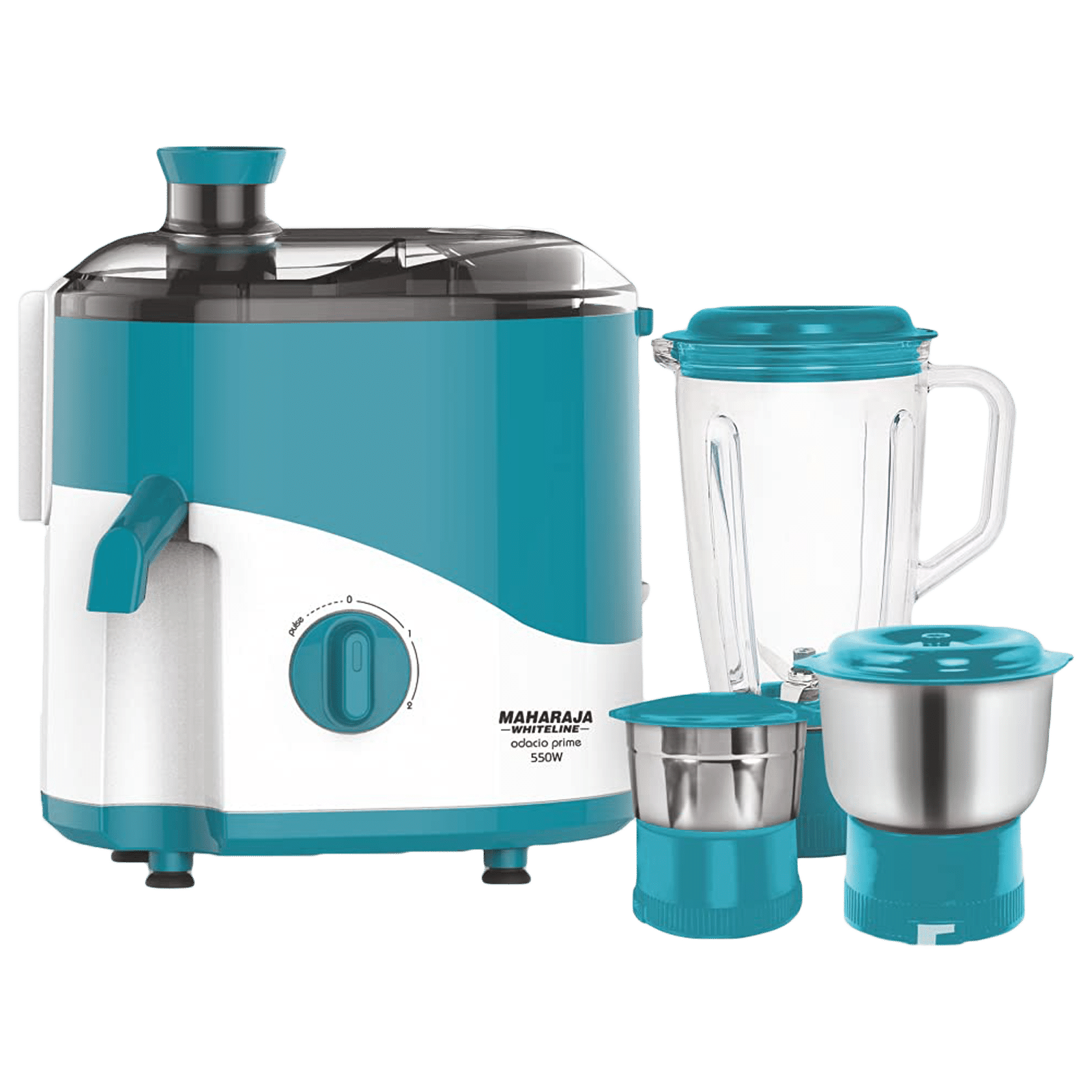 MAHARAJA WHITELINE Odacio Prime 550 Watt 3 Jars Juicer Mixer Grinder (Motor Overload Protector, Turquoise Blue and White)