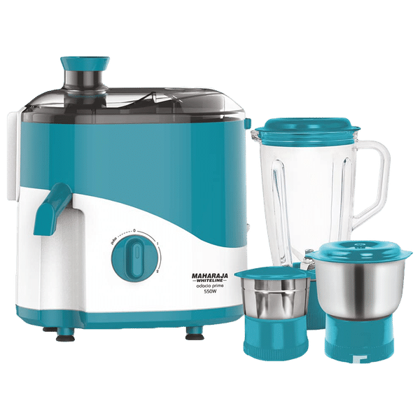 MAHARAJA WHITELINE Odacio Prime 550 Watt 3 Jars Juicer Mixer Grinder (Motor Overload Protector, Turquoise Blue and White)_1