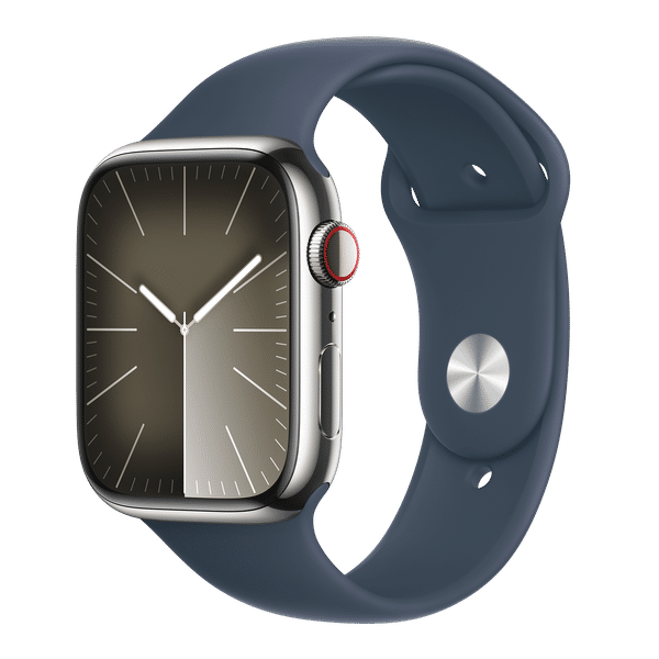 Apple Watch Series 9 GPS+Cellular with Storm Blue Sport Band - S/M (45mm Display, Silver Stainless Steel Case)_1