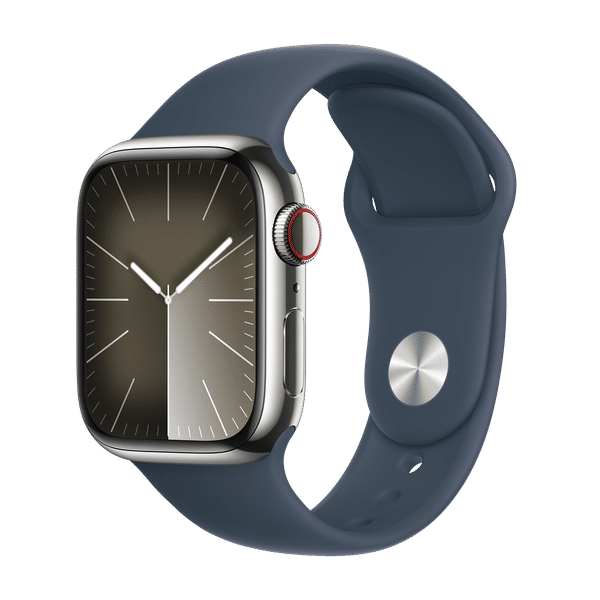 Apple Watch Series 9 GPS+Cellular with Storm Blue Sport Band - S/M (41mm Display, Silver Stainless Steel Case)_1