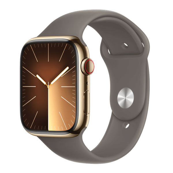 Apple Watch Series 9 GPS+Cellular with Clay Sport Band - S/M (45mm Display, Gold Stainless Steel Case)_1