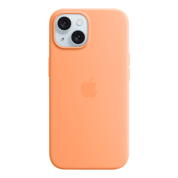 Apple Soft Silicone Back Cover for Apple iPhone 15 (MagSafe Charging Support, Orange Sorbet)_1